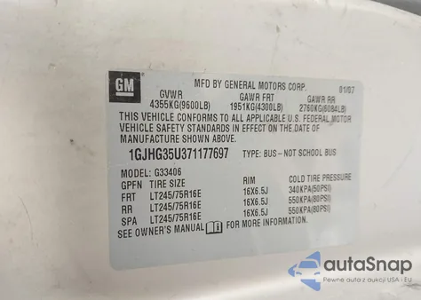 2007 GMC Savana Ls z USA, uszkodzony, nr VIN 1GJHG35U371177697